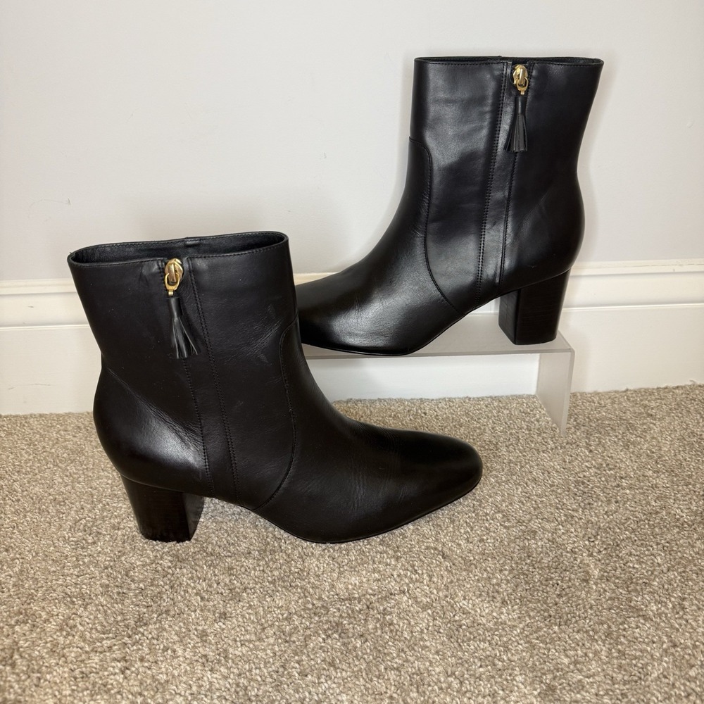 Johnston & Murphy Women's Black Ankle Block Heel Boots Leather Size 9.5 2.25"‎